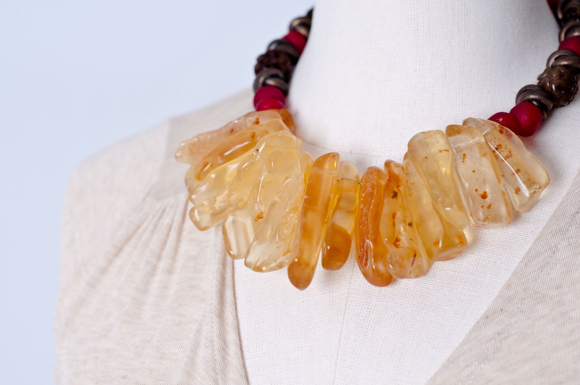 Amber jade African trade beads necklace. Cristina Tamames Jewelry Designer
