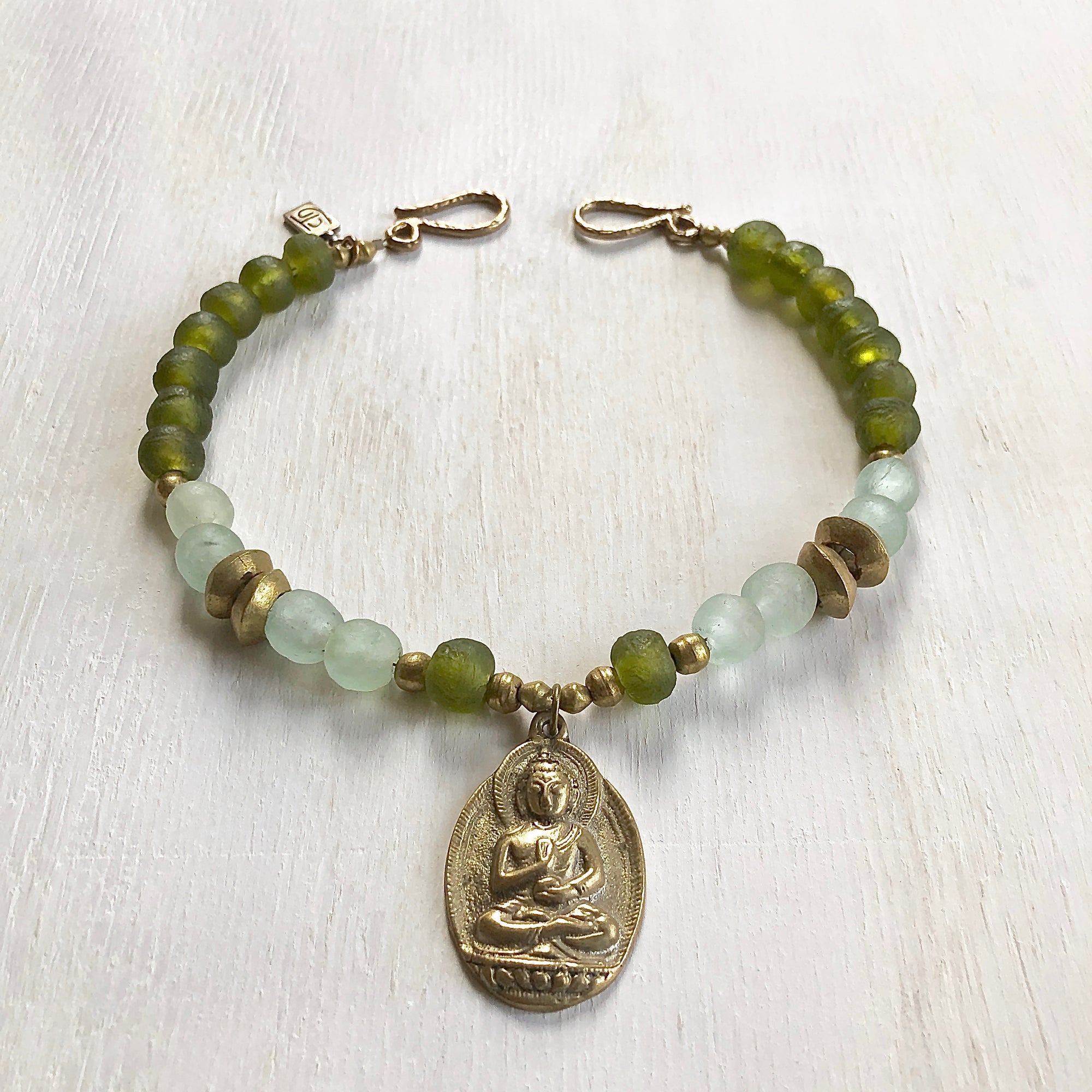 African recycled bottle beads Buddha necklace