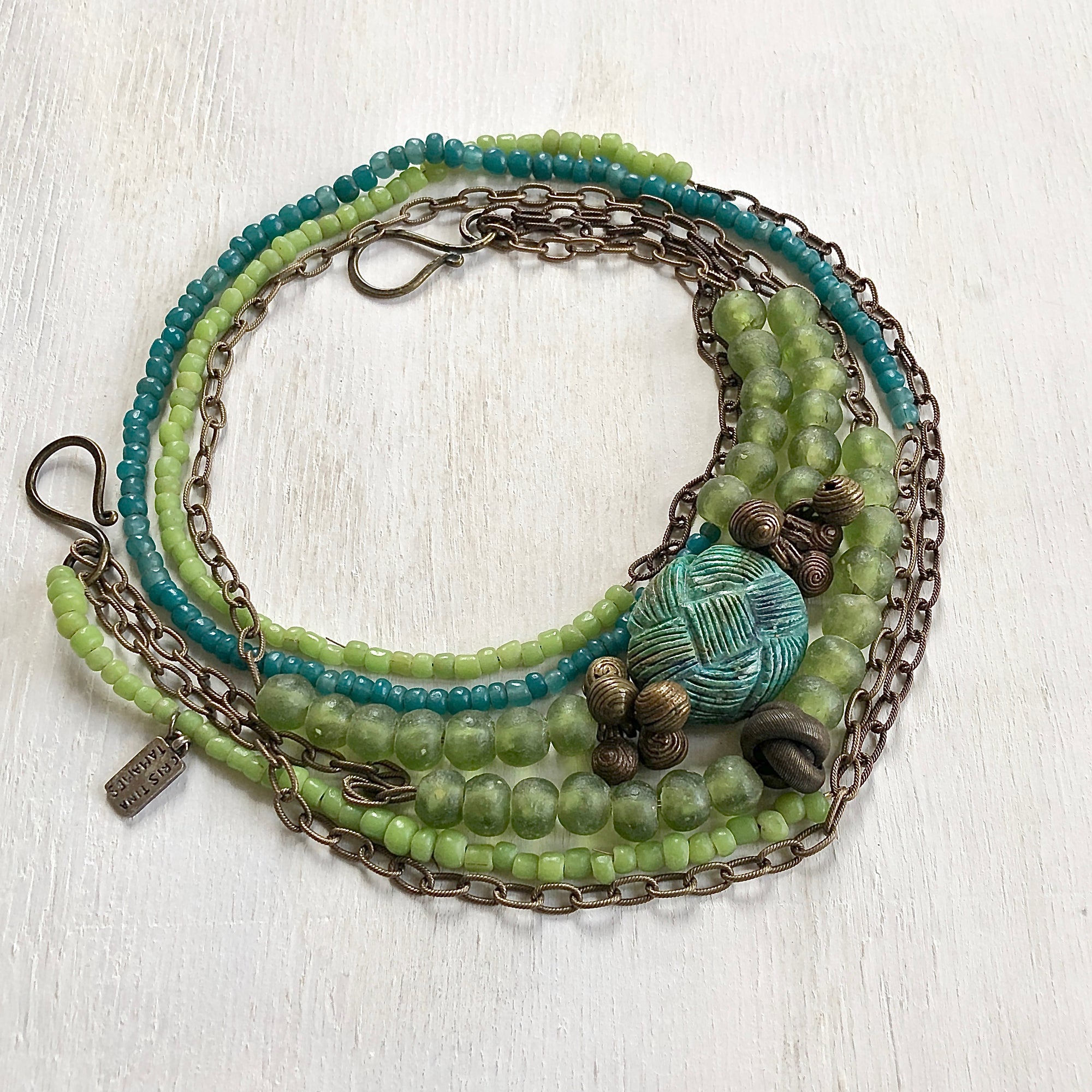 Turquoise trade beads long necklace. Cristina Tamames Jewelry Designer