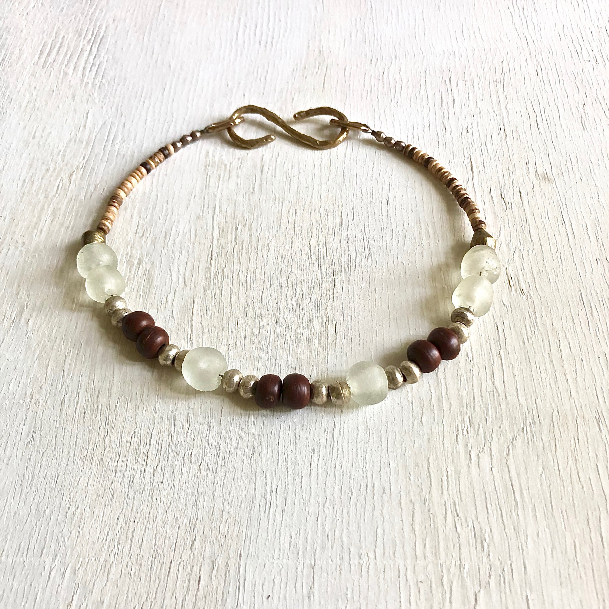 African recycled bottle beads peace double necklace. Cristina Tamames Jewelry Designer