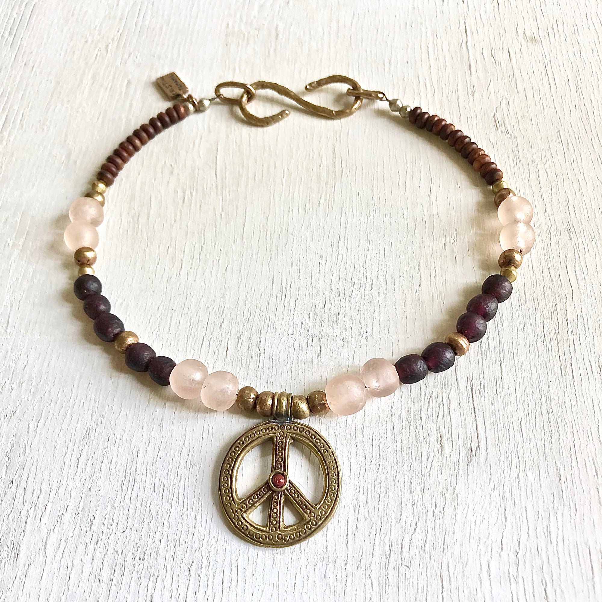 African recycled bottle beads peace necklace. Cristina Tamames Jewelry Designer