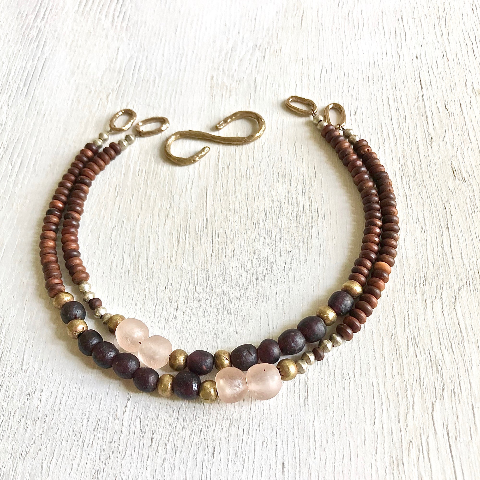 African recycled bottle beads peace necklace. Cristina Tamames Jewelry Designer