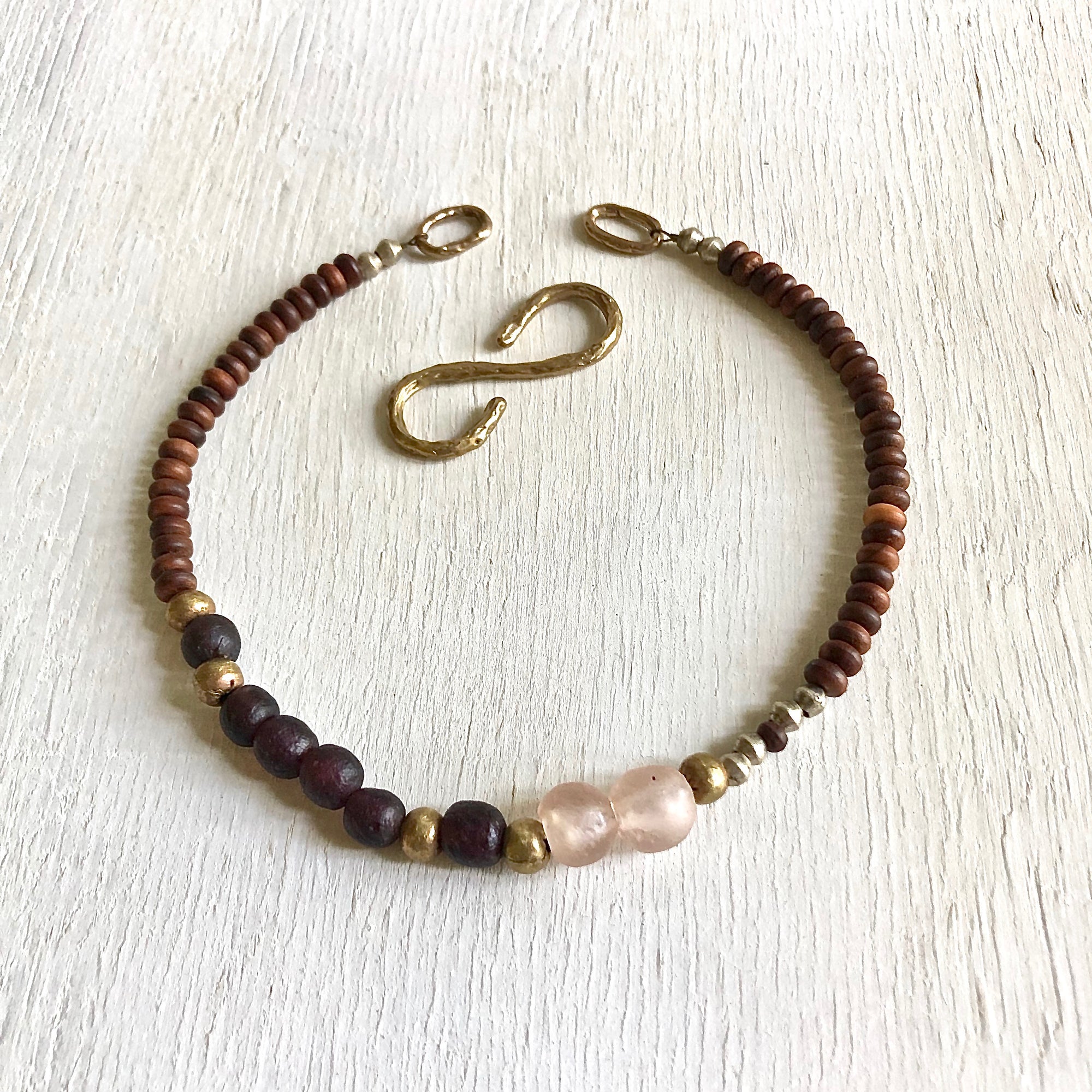 African recycled bottle beads peace necklace. Cristina Tamames Jewelry Designer