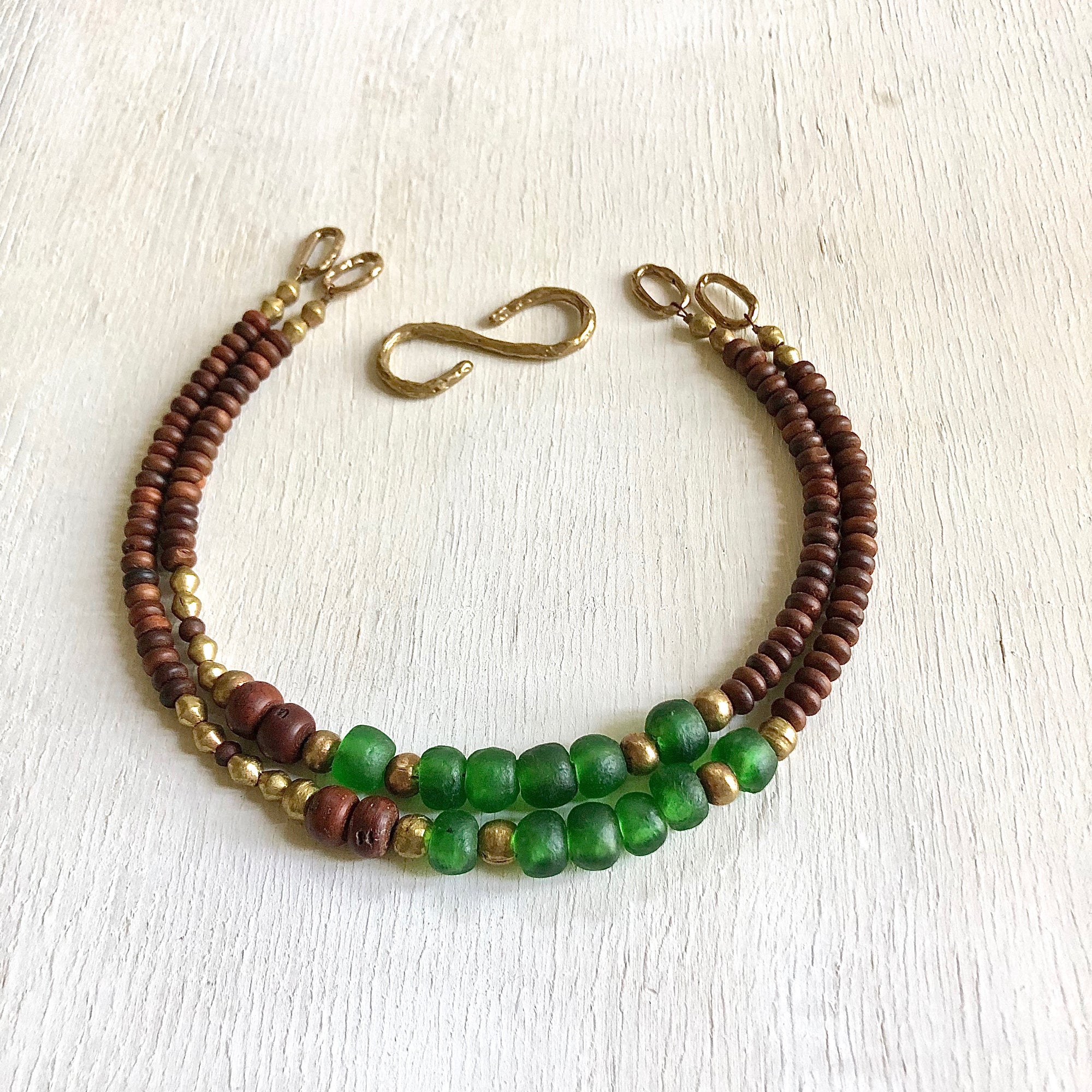 African recycled bottle beads peace necklace. Cristina Tamames Jewelry Designer