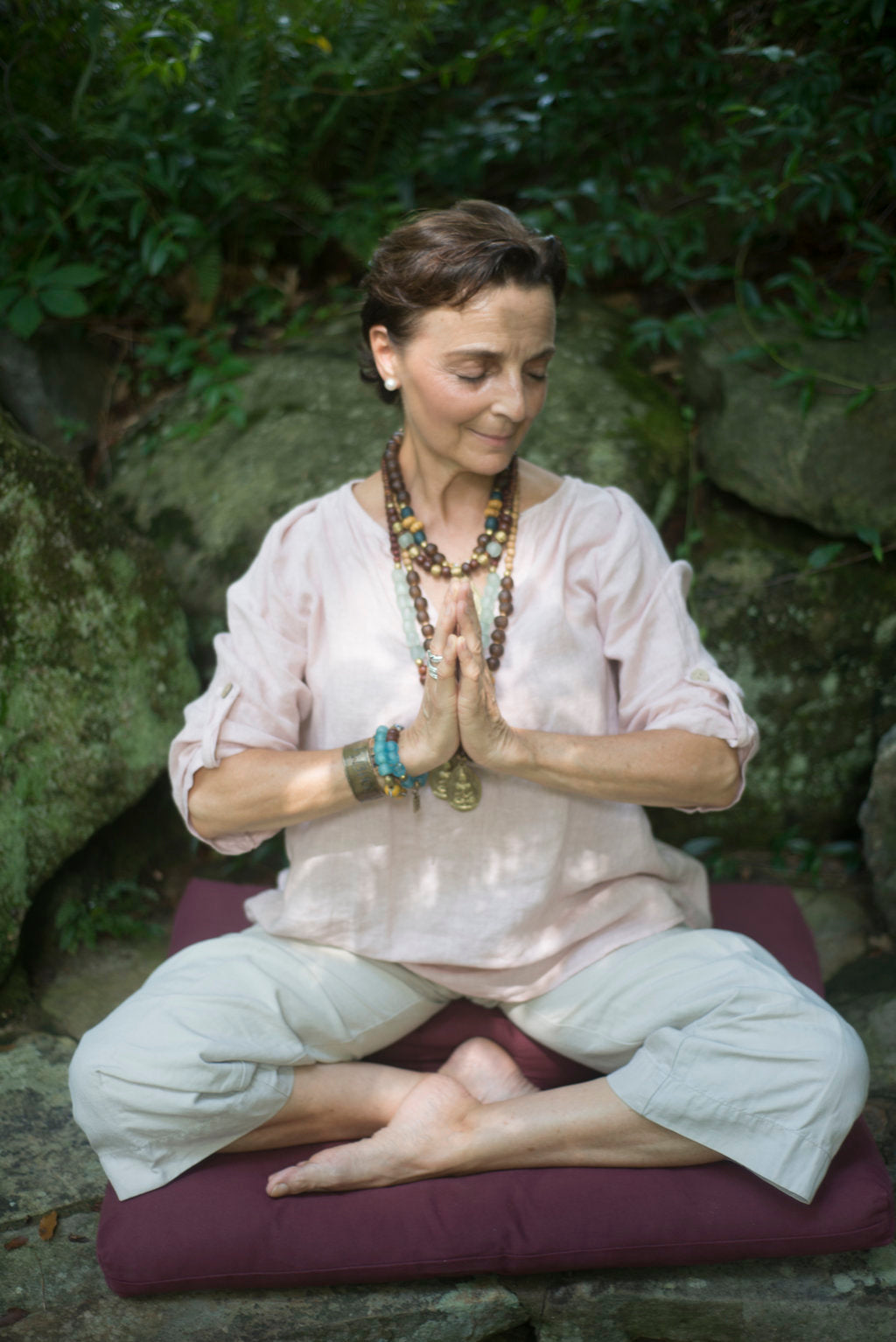 African recycled bottle beads brass Buddha double necklace. Cristina Tamames Jewelry Designer