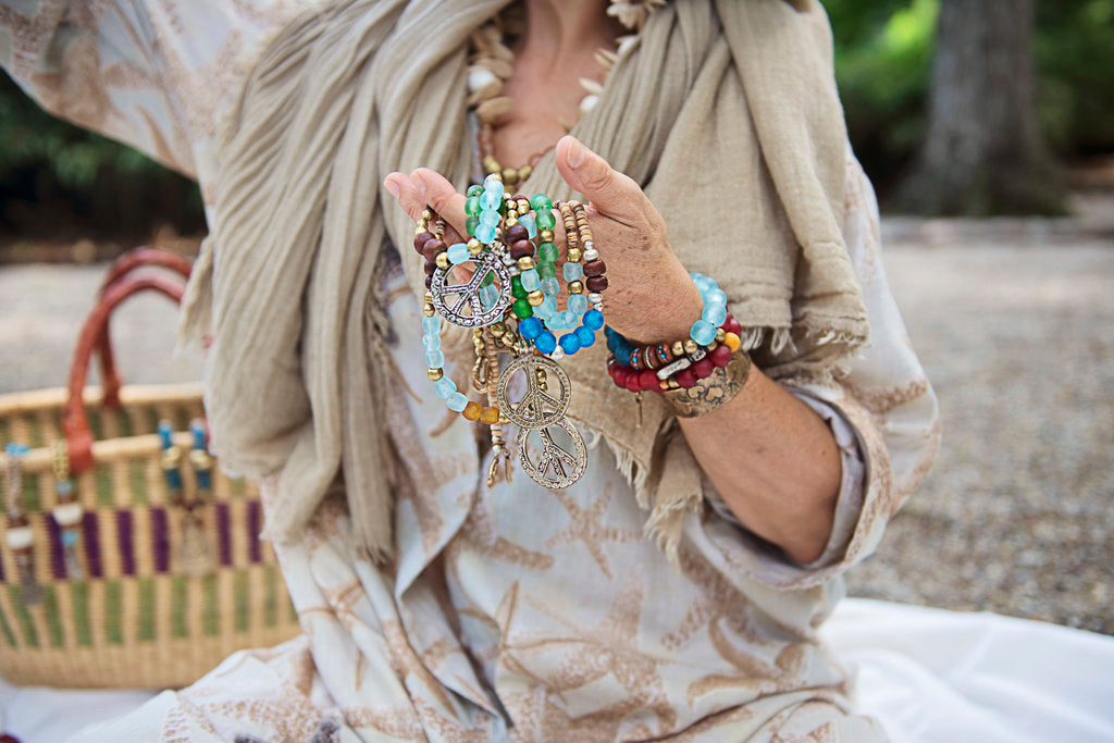 African recycled bottle beads peace double necklace. Cristina Tamames Jewelry Designer