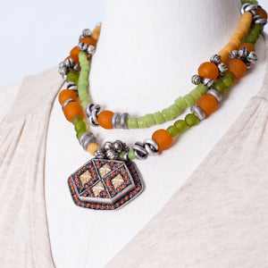 Kazac vintage pendant African trade beads necklace. Cristina Tamames Jewelry Designer