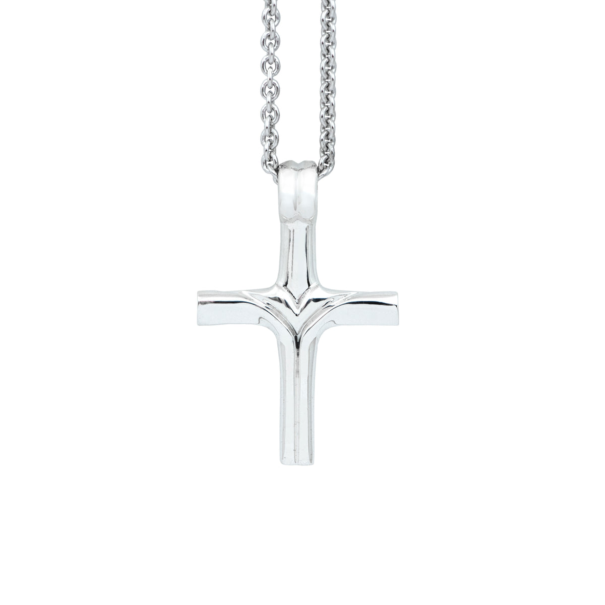 Silver cross designer pendant with silver cable chain. Cristina Tamames Jewelry Designer