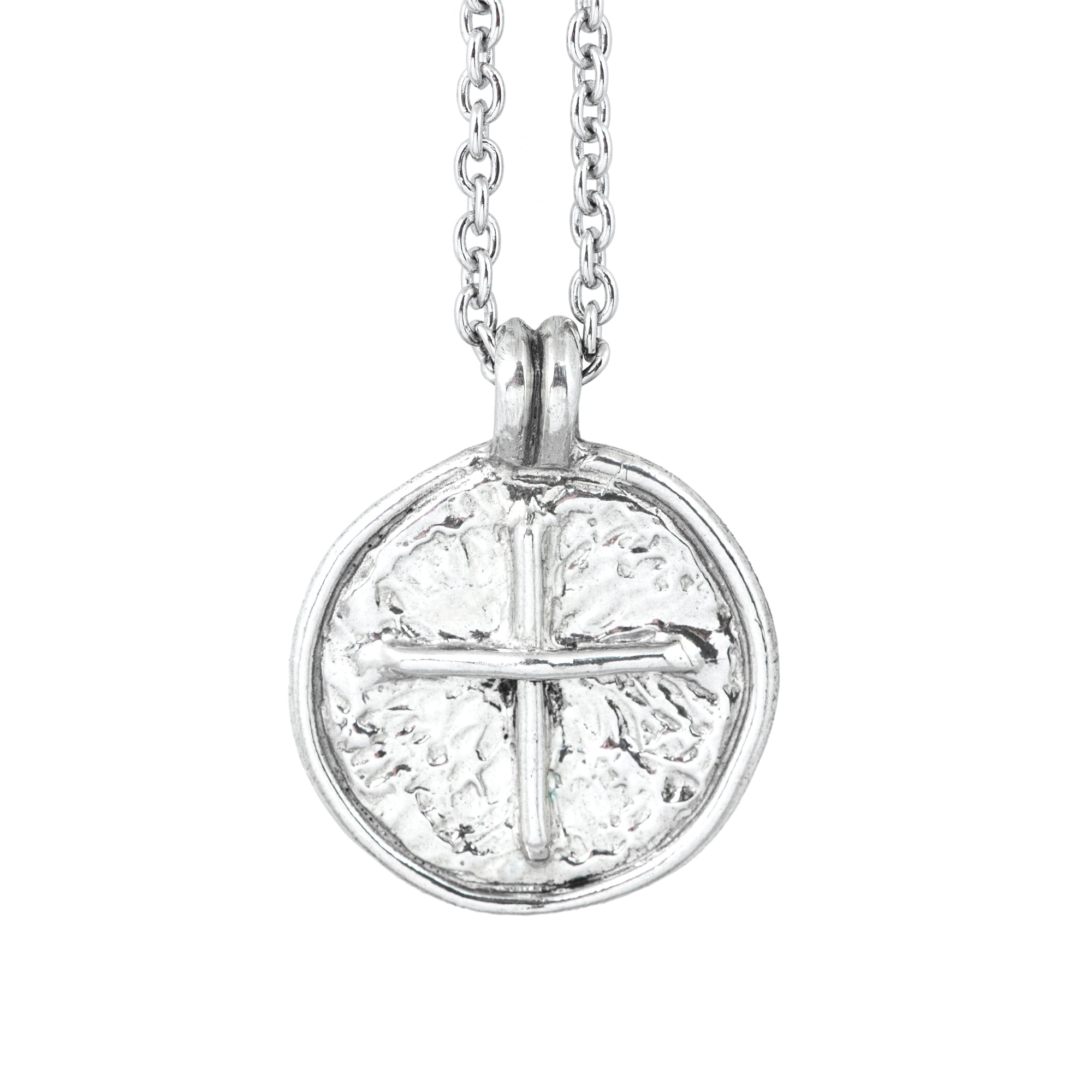 Silver medal cross with cable silver chain. Cristina Tamames Jewelry Designer.