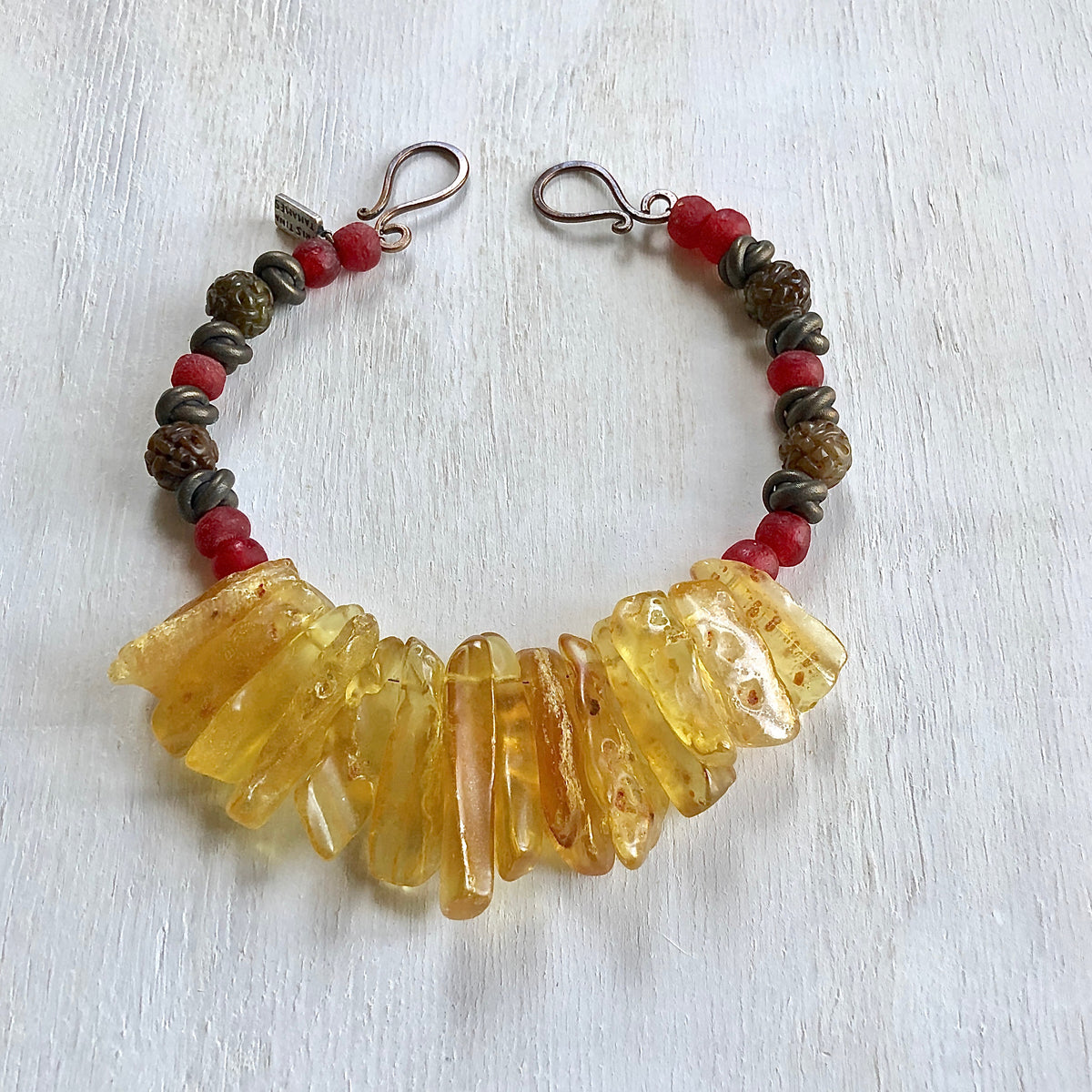Amber jade African trade beads necklace. Cristina Tamames Jewelry Designer
