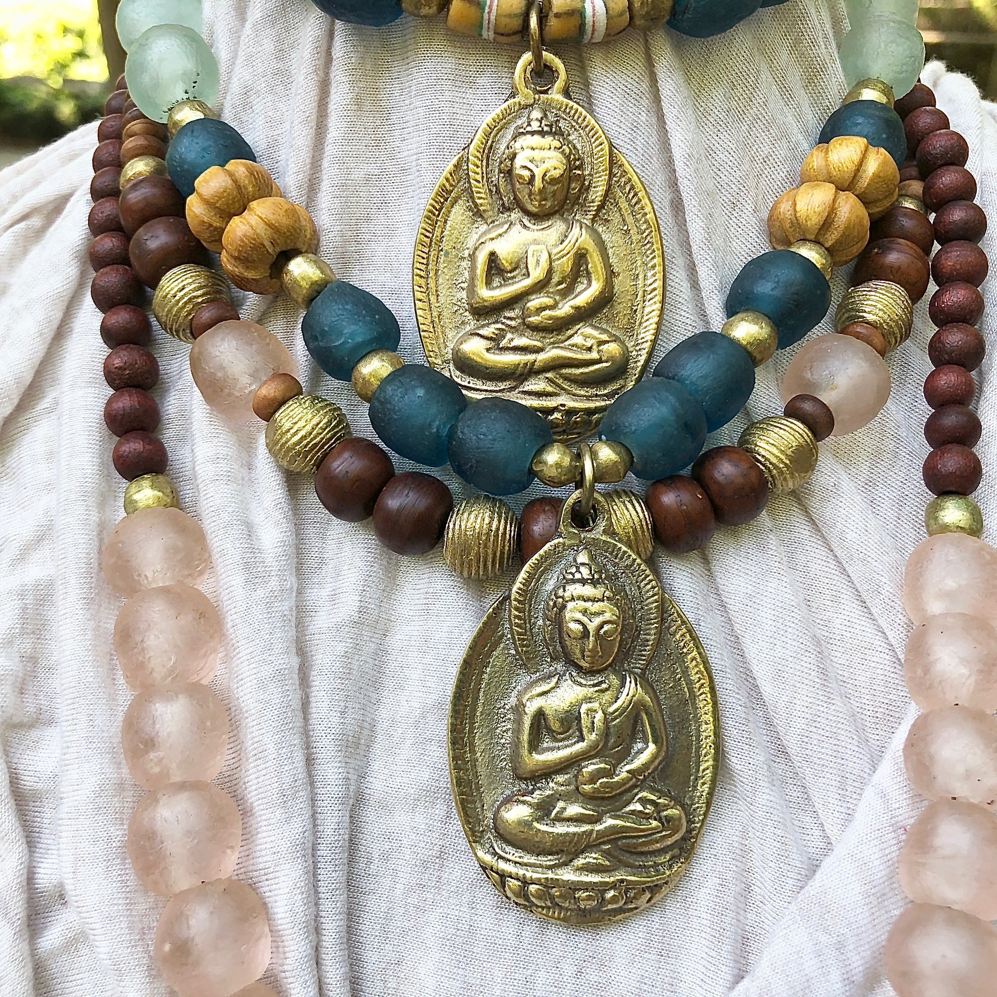 African recycled bottle beads Buddha necklace
